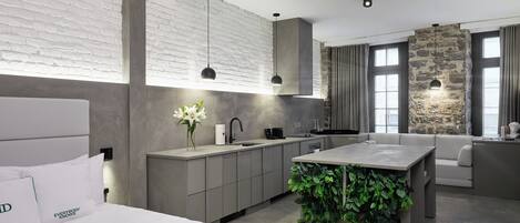 Jääkaappi, mikroaaltouuni, uuni, liesi