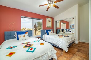 4 bedrooms, desk, iron/ironing board, travel cot