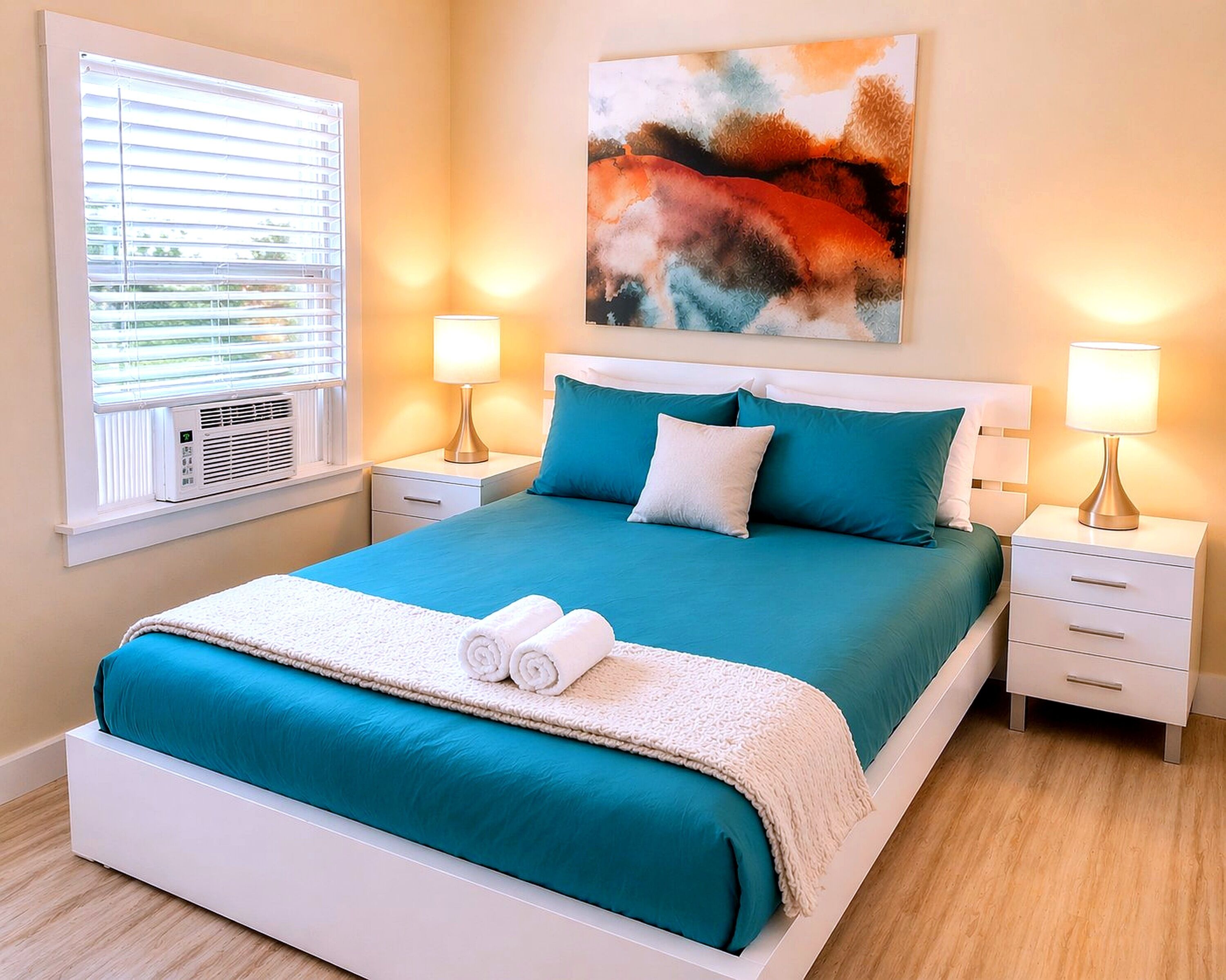 3 habitaciones, escritorio, tabla de planchar con plancha y cunas 