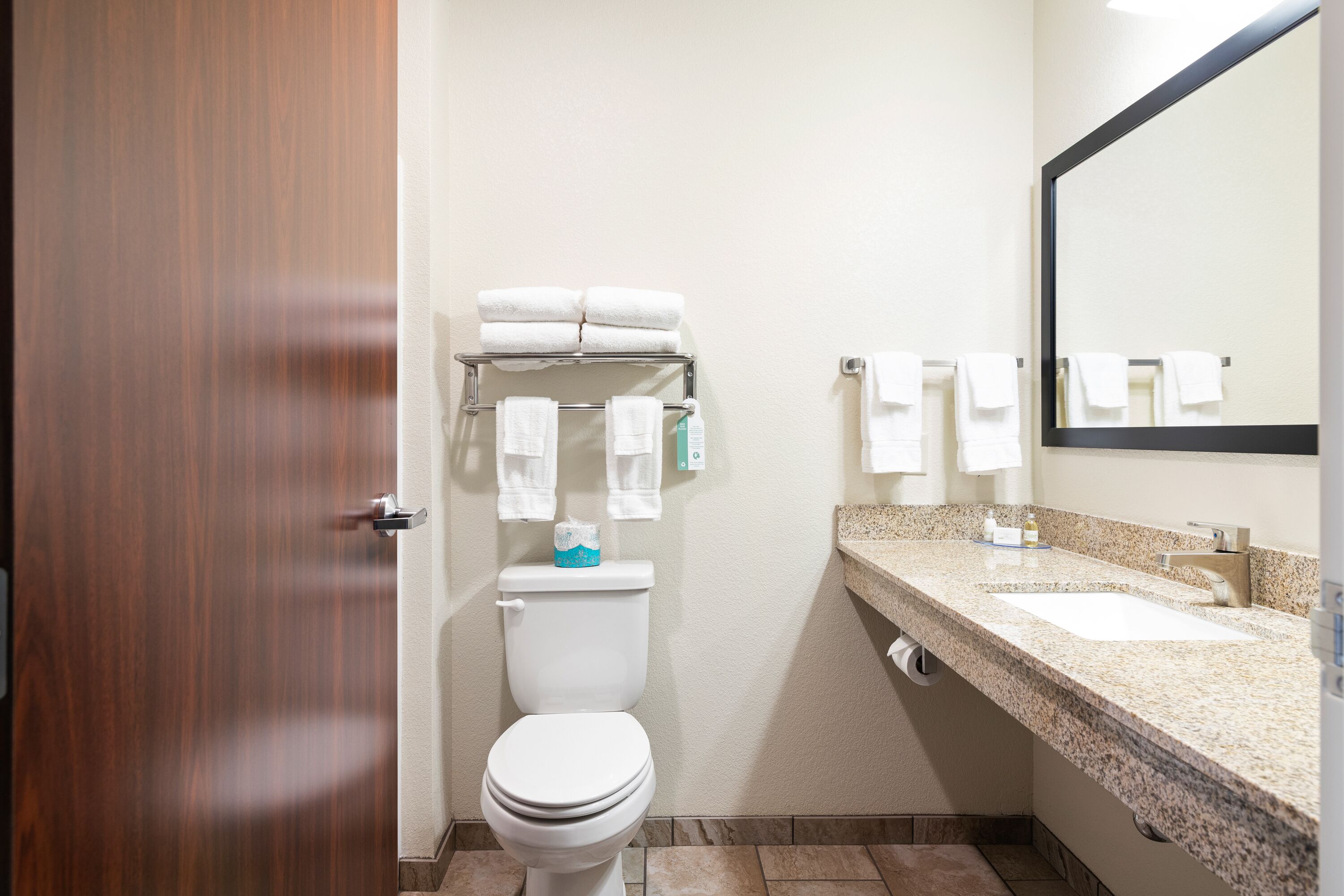 free toiletries, hair dryer, towels, soap