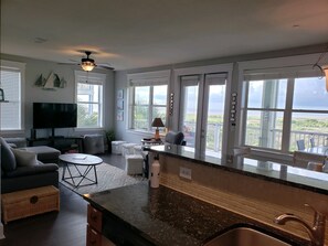 Smart TV, fireplace, foosball, table tennis