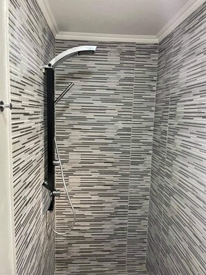 Combined shower/tub, jetted tub, hair dryer, towels