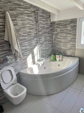 Combined shower/bathtub, jetted bath, hair dryer, towels - Tasos house (Παξοί)