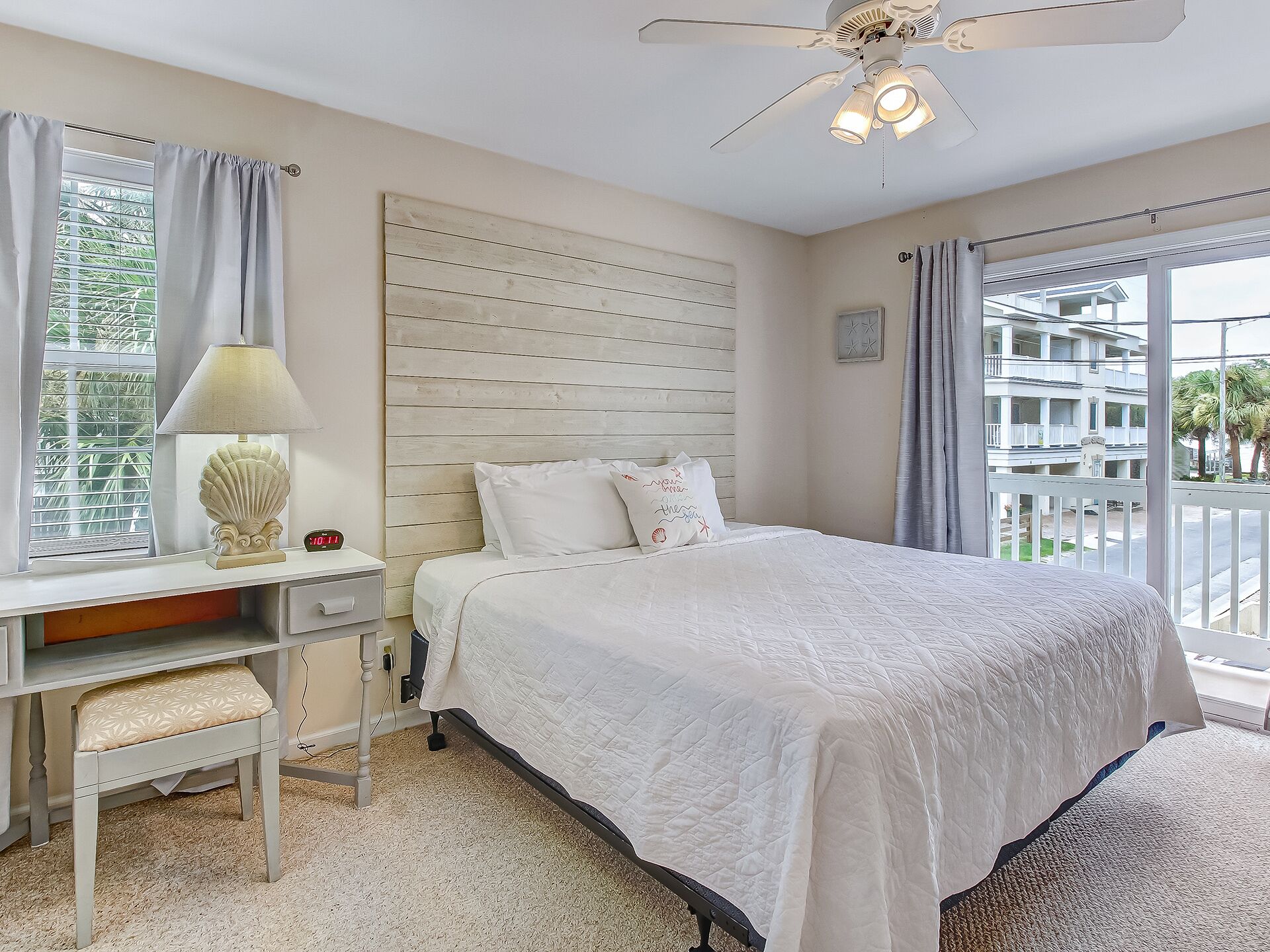 2 bedrooms, desk, laptop workspace, iron/ironing board