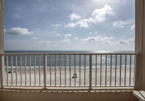 A balcony with a view of the beach and ocean. - 7th Floor Unit 709 Oceanfront with Great Views in Ponce Inlet (Ponce Inlet)