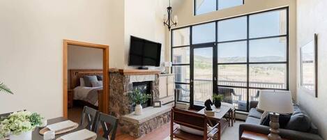 TV, fireplace, offices