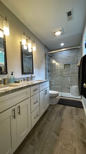 Combined shower/bathtub, hair dryer, towels, soap - Quiet & Chic 3 BR Cottage w/ Private Garden Near Downtown Asheville (Asheville)