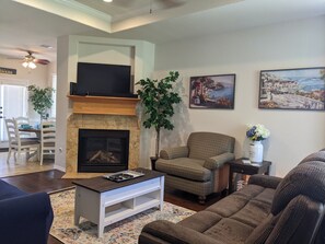 Smart TV, fireplace, video games, books