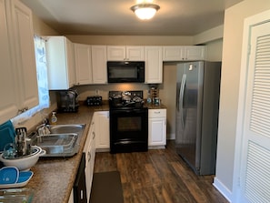 Fridge, microwave, oven, coffee/tea maker