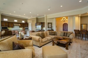 Smart TV, fireplace, music library, stereo