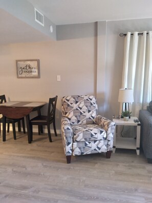 Smart TV, fireplace, video library