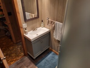 Shower, hair dryer, toilet paper