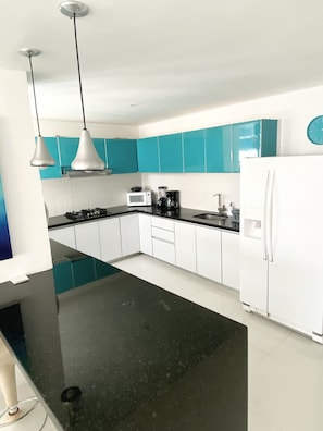 Fridge, microwave, stovetop, dishwasher