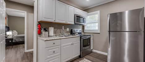 Fridge, microwave, oven, coffee/tea maker