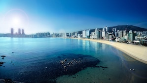 A coastal cityscape with a beach and high-rise buildings. - Ocean the point Hotel (Busan)