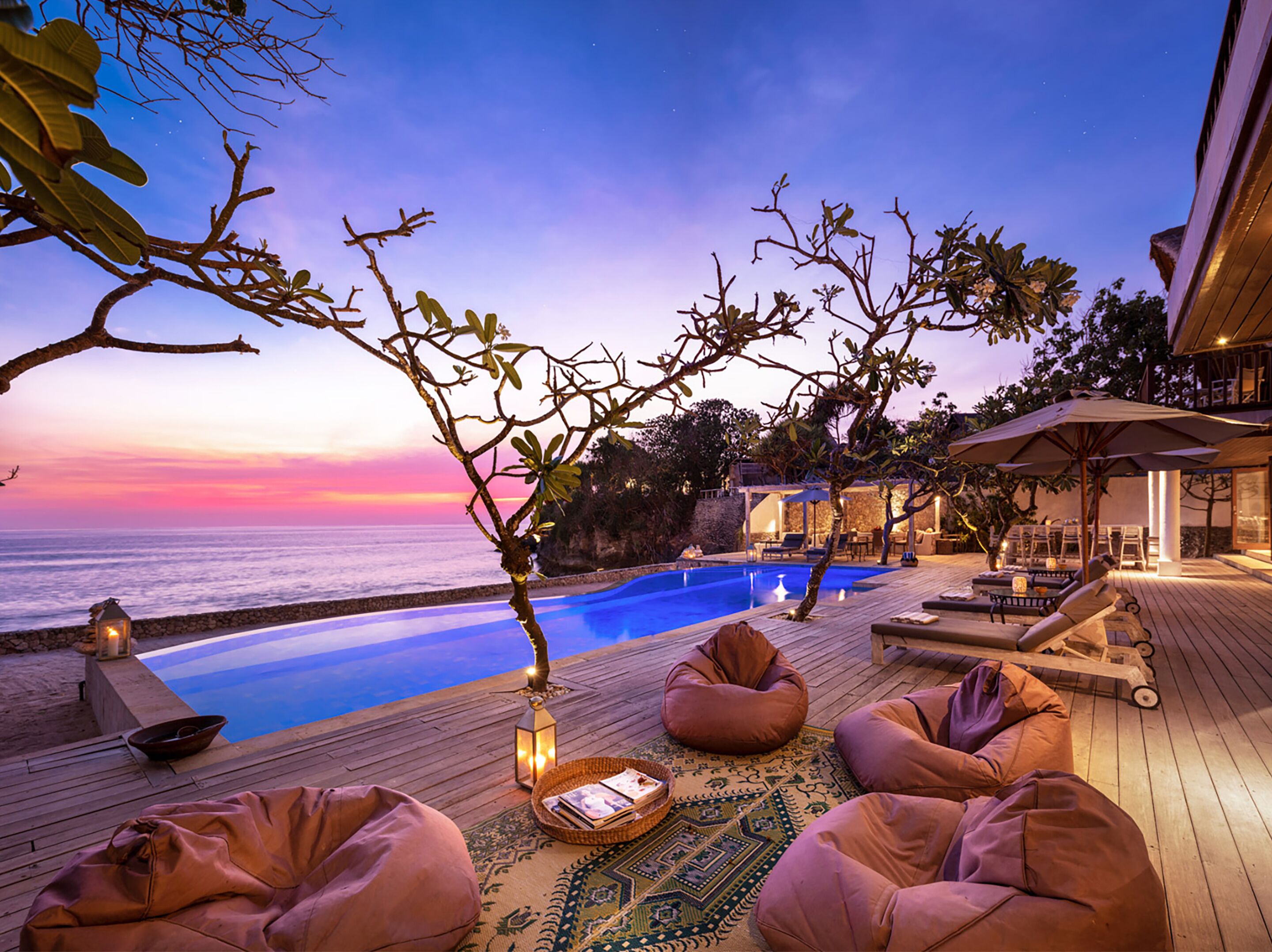 Outdoor pool, pool umbrellas, pool loungers