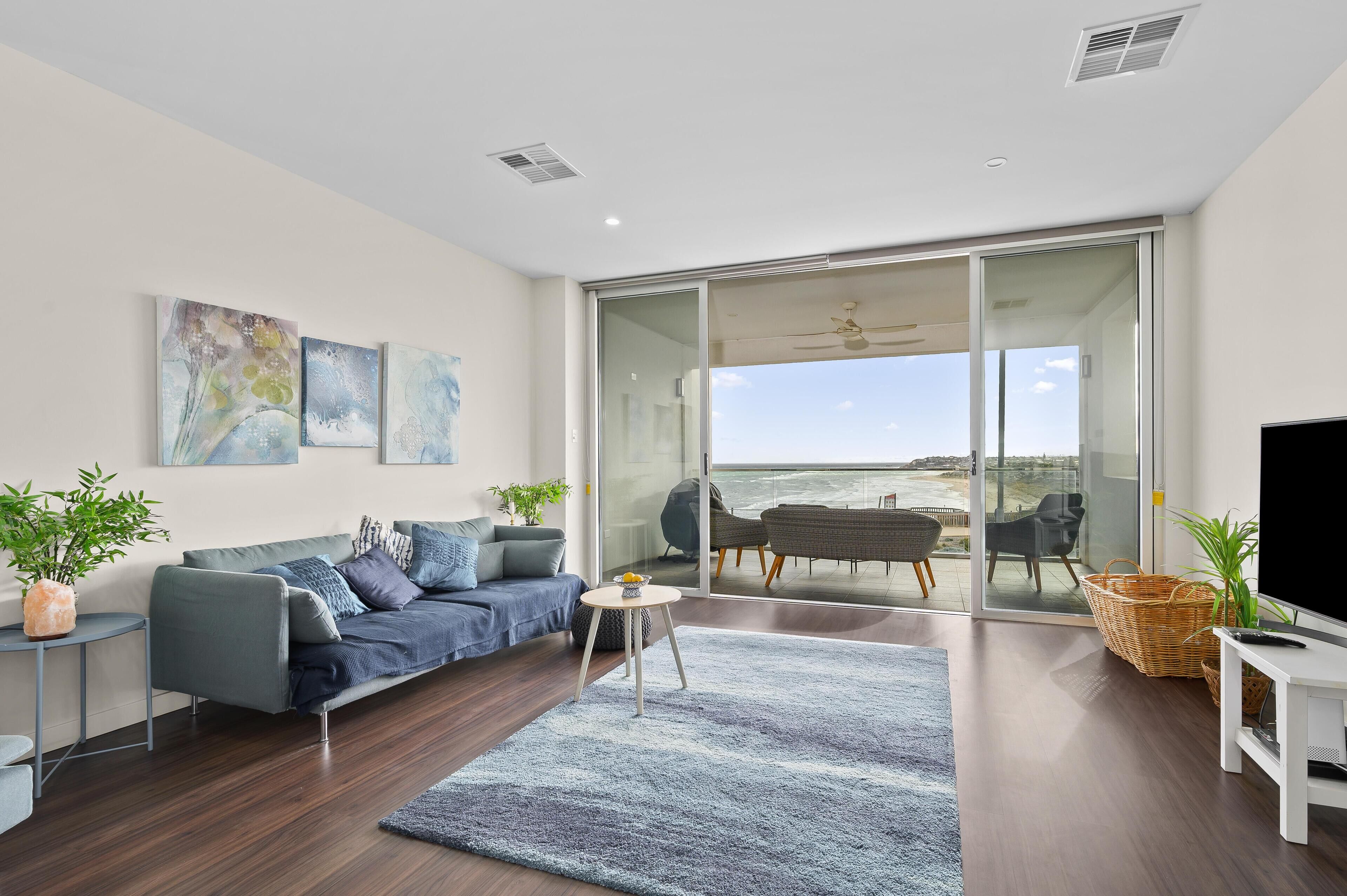 Meander ~ Port Noarlunga South - Perched up high on the red sandstone beach cliffs, your vantage point offers unrivalled views of where the Onkaparinga River meets the sea – just outside your front door.