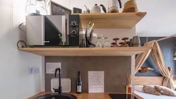 Fridge, microwave, stovetop, electric kettle