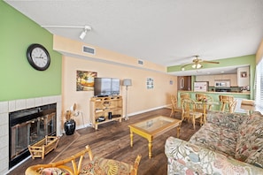 TV, fireplace, DVD player