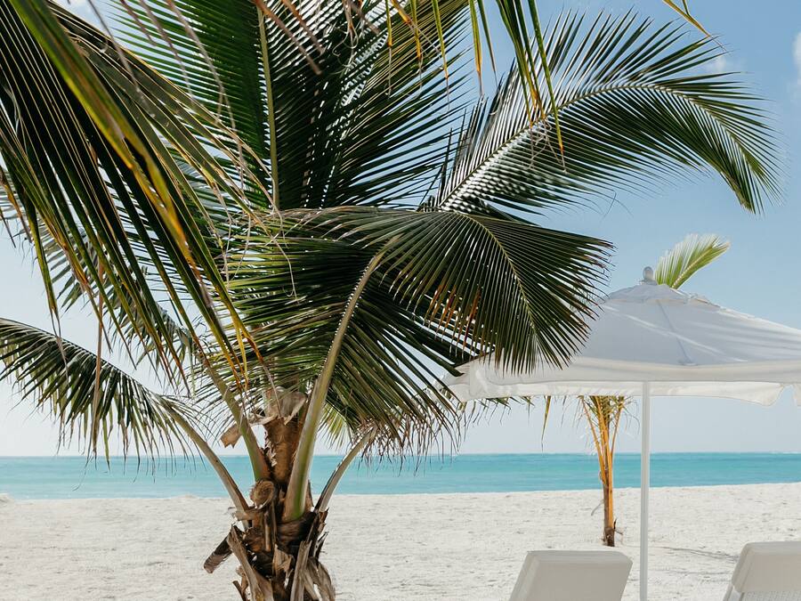 On the beach, white sand