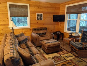 TV, DVD player, books, music library