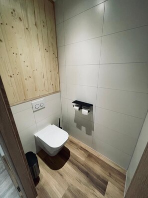 Combined shower/tub, hair dryer, towels