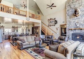 Smart TV, fireplace, video games, DVD player