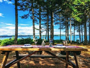 Outdoor dining - Romantic Waterfront Cottage w/ Private Beach & Fire Pit (Hancock)