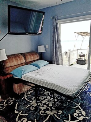 Suite estudio panorámica, vista a la playa | Ropa de cama de alta calidad, wifi gratis y ropa de cama 