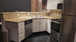 Fridge, microwave, oven, dishwasher