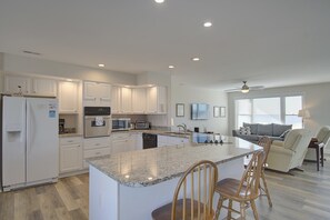 Fridge, microwave, oven, stovetop - "Catch A Wave" - Oceanfront Home, 4 Bedrooms / 4.5 Bathrooms (Holden Beach)