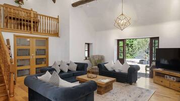 Télévision, cheminée, jeux vidéo, baby-foot