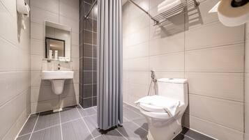 Shower, free toiletries, hair dryer, bidet