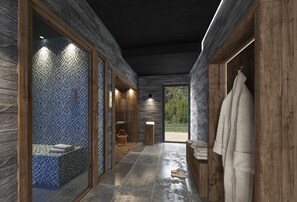 Een sauna, een bubbelbad, een stoombad
