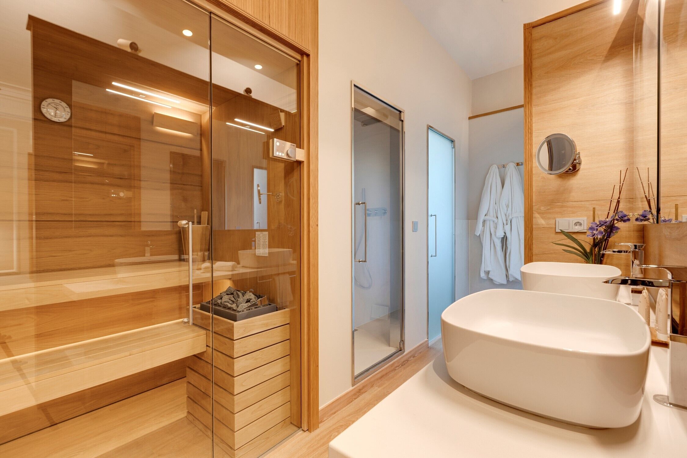 free toiletries, hair dryer, bathrobes, slippers