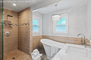 Bathtub, hair dryer, towels