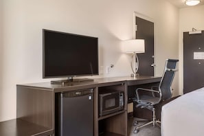 Enjoy a comfortable stay with a flat-screen TV, refrigerator, microwave, and desk for your convenience.