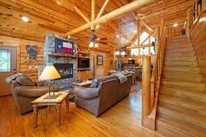 TV, fireplace, foosball