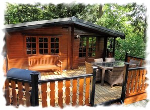 Outdoor dining - Blelham Tarn (Rustic yet modern cabin in tranquil woodland with own EV charger) (Ambleside)