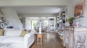 TV, fireplace, DVD player, books