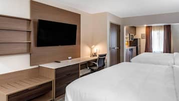 Pillow-top beds, desk, blackout curtains, iron/ironing board