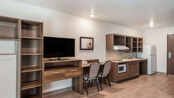 Room, 1 King Bed, Accessible, Non Smoking | Private kitchen | Full-sized fridge, microwave, stovetop, freezer