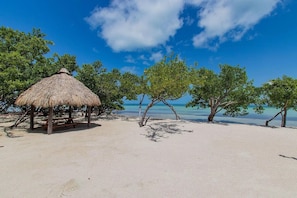 Playa en los alrededores, camastros y toallas de playa 