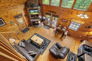 TV, fireplace, DVD player, stereo