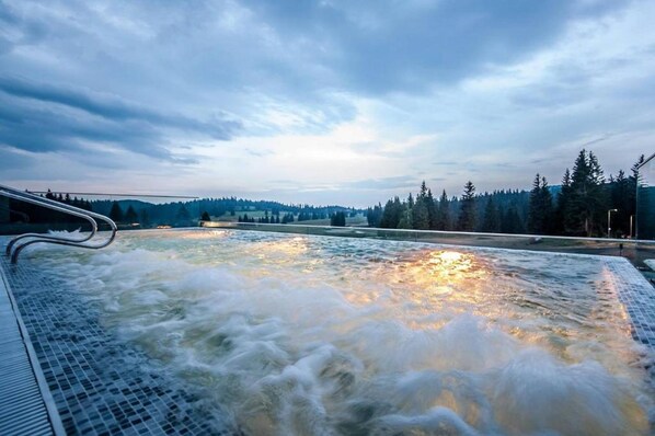 A hot spring with a view of a forested landscape in the background. - Elexus Poiana Brasov (Brasov)