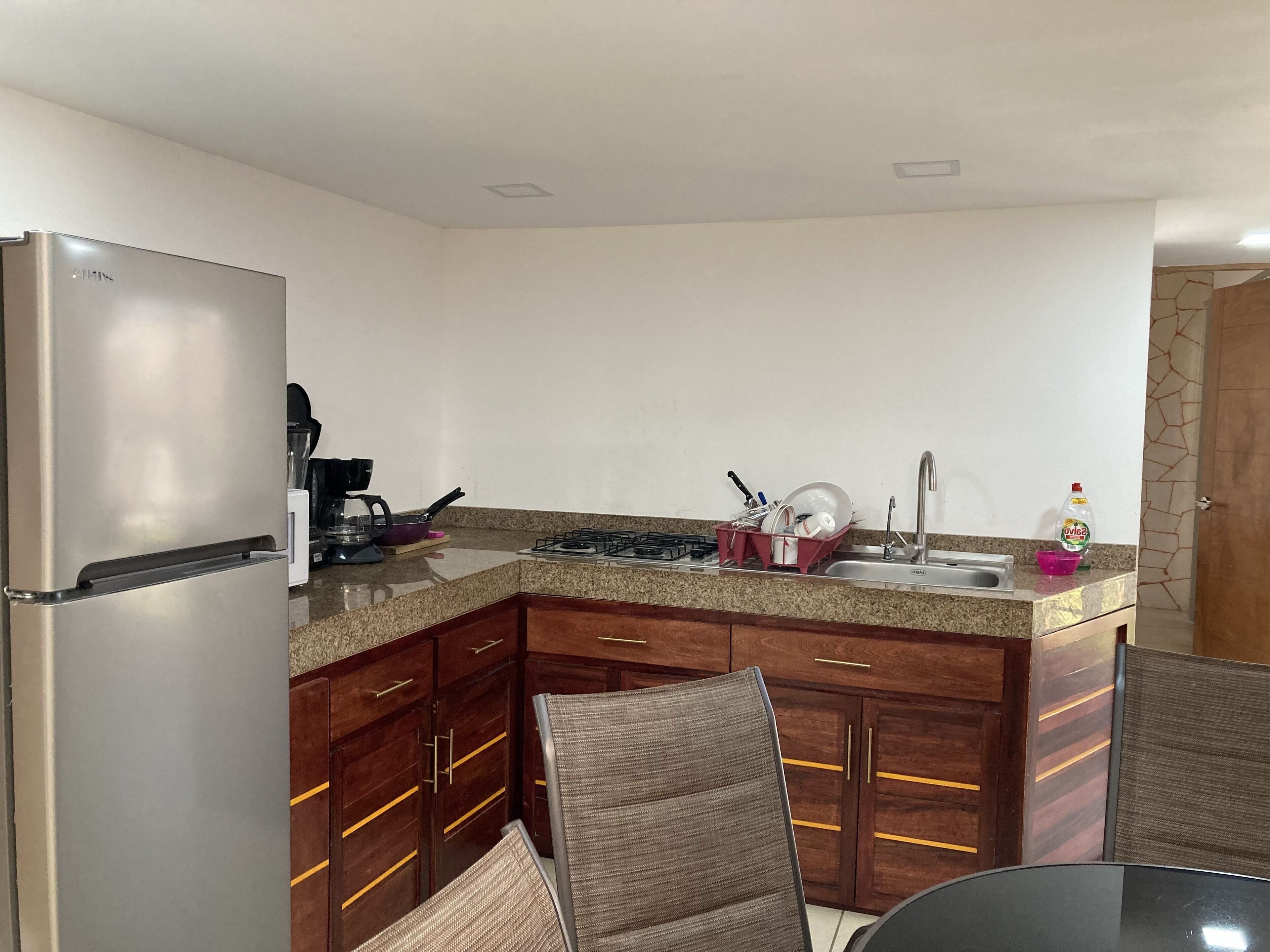 Fridge, microwave, stovetop, toaster