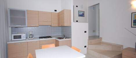 Microwave, stovetop, cookware/dishes/utensils