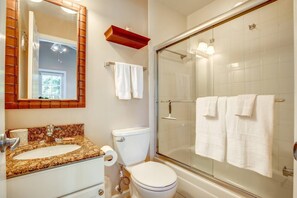 Combined shower/tub, hair dryer