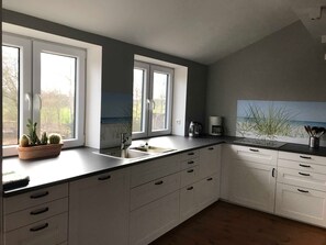 Fridge, oven, dishwasher, coffee/tea maker