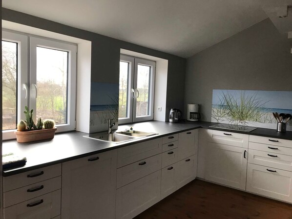 Fridge, oven, dishwasher, coffee/tea maker